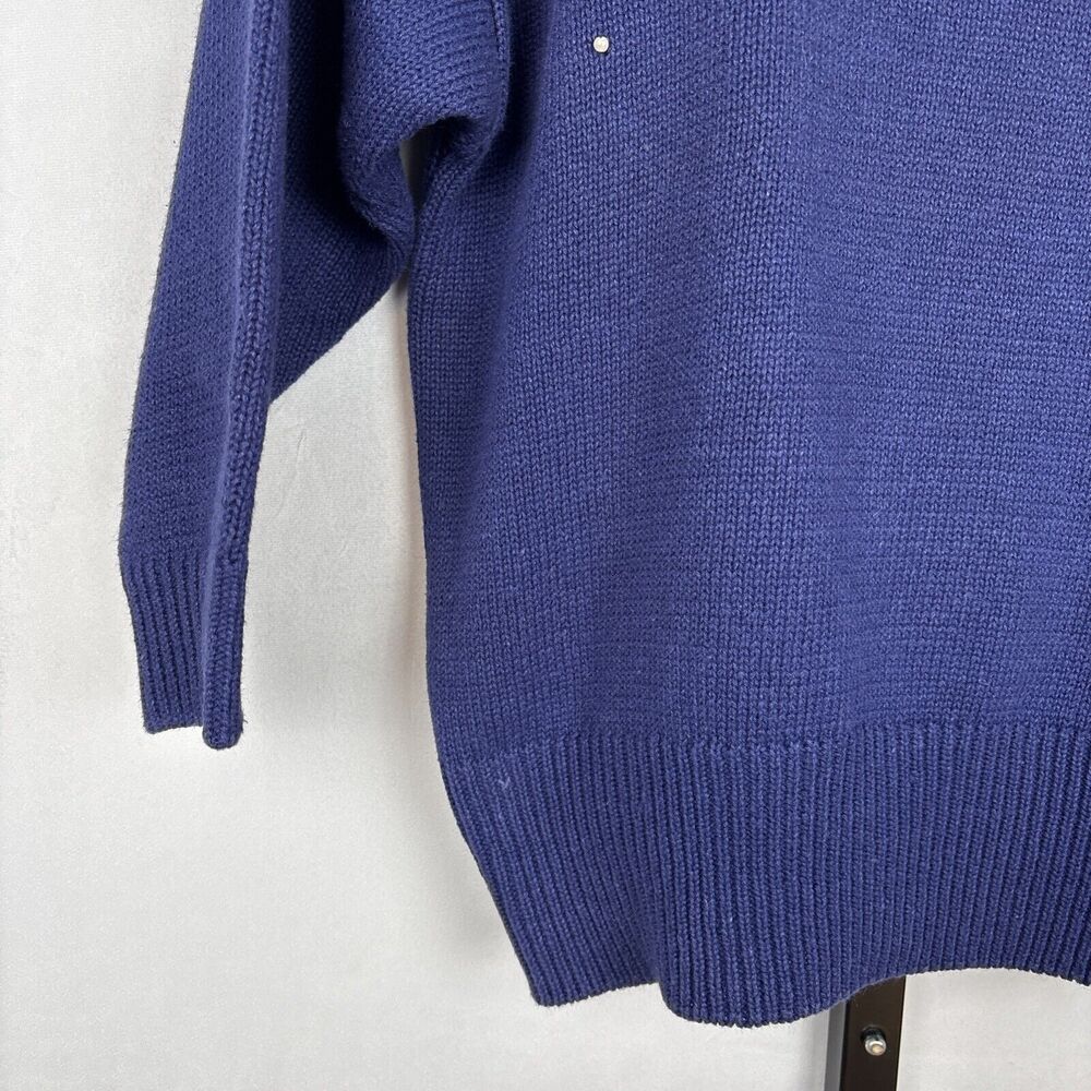 Vintage Mirrors of Krizia Sweater M Indigo Pullover Pearl Flower Shoulder Button - Picture 5 of 12
